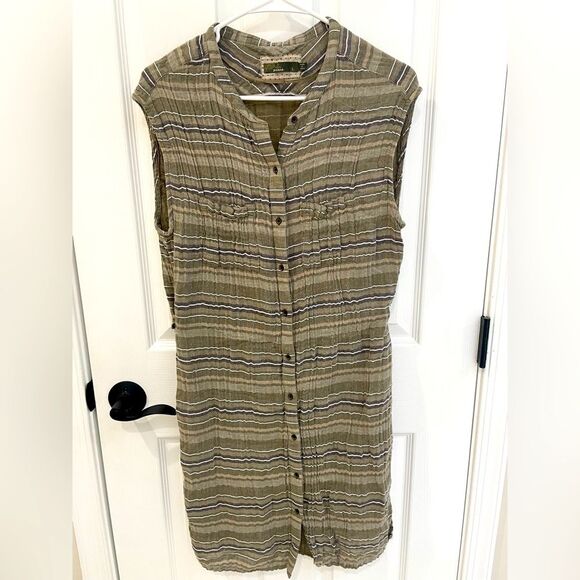 Prana Dresses & Skirts - PrAna Button Down Army Green and Tan Shirt Dress Women’s Size Large
